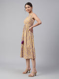 Janasya Bright Cotton Floral Tiered Dress | Grocsy