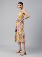 Janasya Bright Cotton Floral Tiered Dress | Grocsy