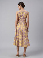 Janasya Bright Cotton Floral Tiered Dress | Grocsy