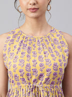 Janasya Bright Cotton Floral Tiered Dress | Grocsy