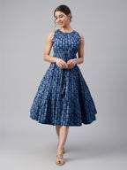 Janasya Bright Cotton Floral Tiered Dress | Grocsy
