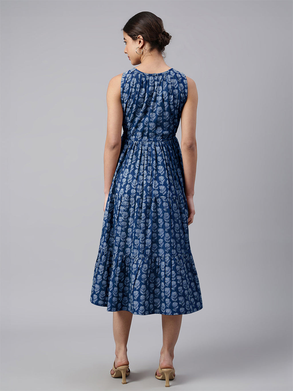 Janasya Bright Cotton Floral Tiered Dress | Grocsy