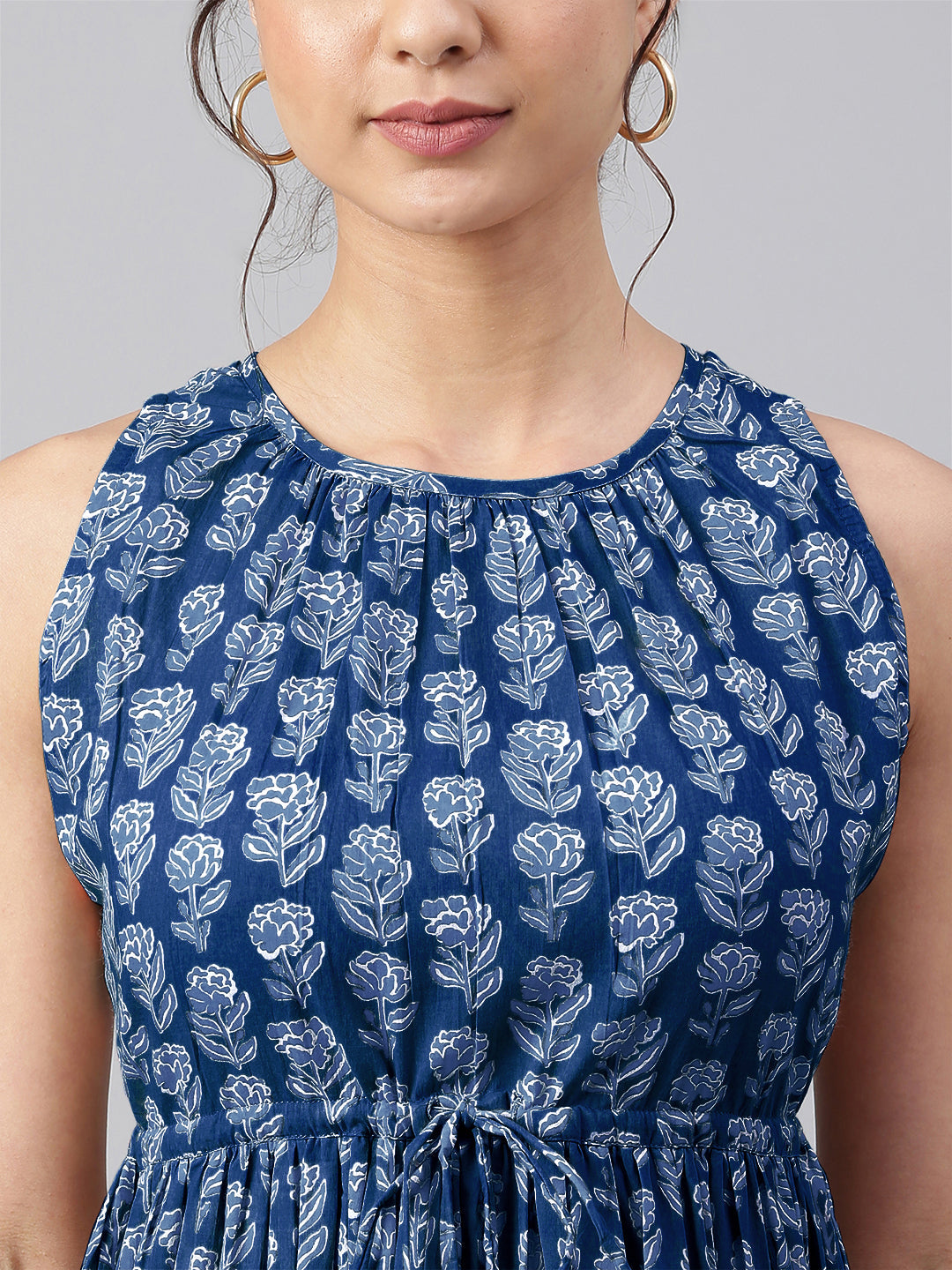 Janasya Bright Cotton Floral Tiered Dress | Grocsy