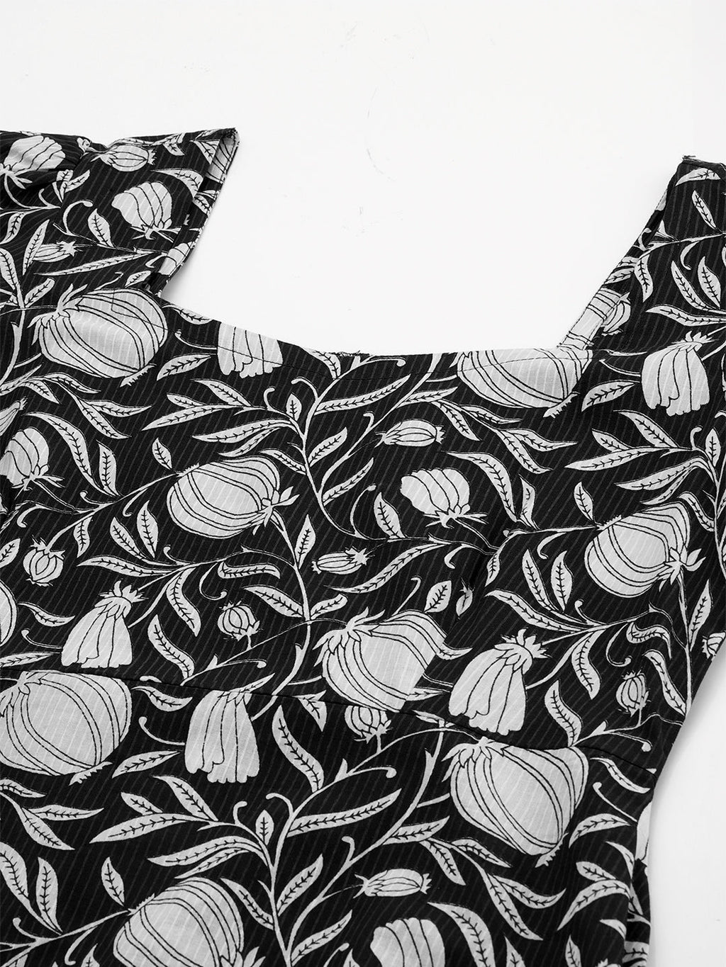 Janasya Dark Cotton Floral A-Line Dress | Grocsy