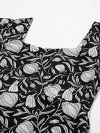 Janasya Dark Cotton Floral A-Line Dress | Grocsy
