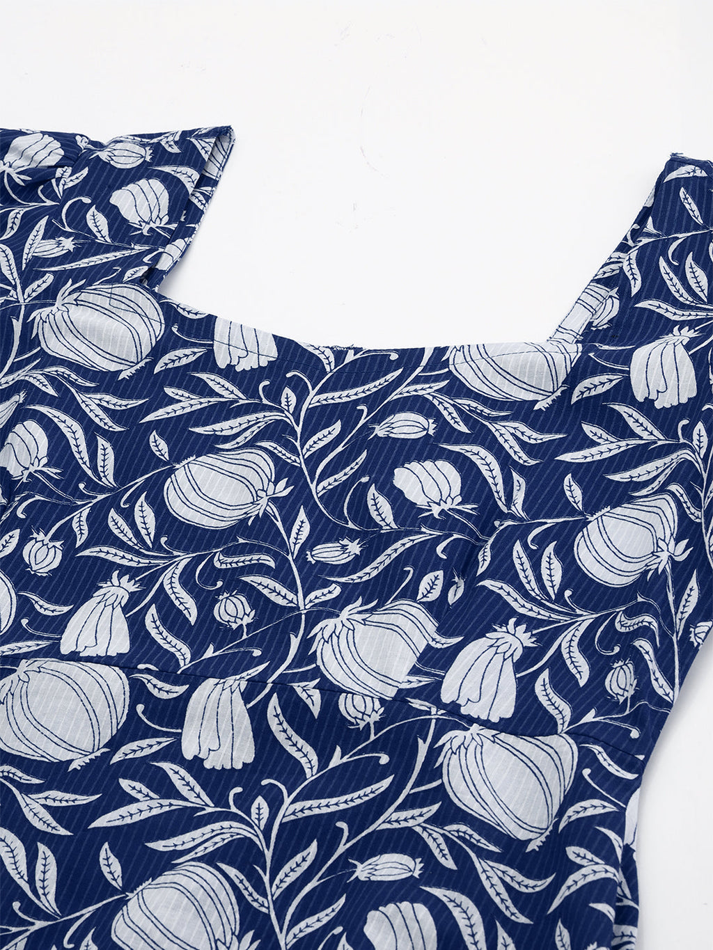 Janasya Dark Cotton Floral A-Line Dress | Grocsy