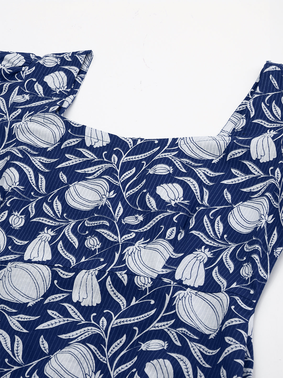 Janasya Dark Cotton Floral A-Line Dress | Grocsy