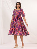 Janasya Bright Georgette Floral Tiered Dress | Grocsy