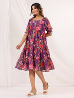 Janasya Bright Georgette Floral Tiered Dress | Grocsy