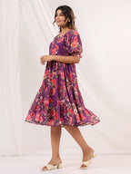 Janasya Bright Georgette Floral Tiered Dress | Grocsy