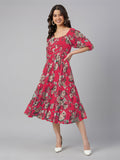 Janasya Bright Georgette Floral Tiered Dress | Grocsy