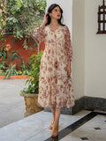 Janasya Dark Georgette Floral A-Line Dress | Grocsy
