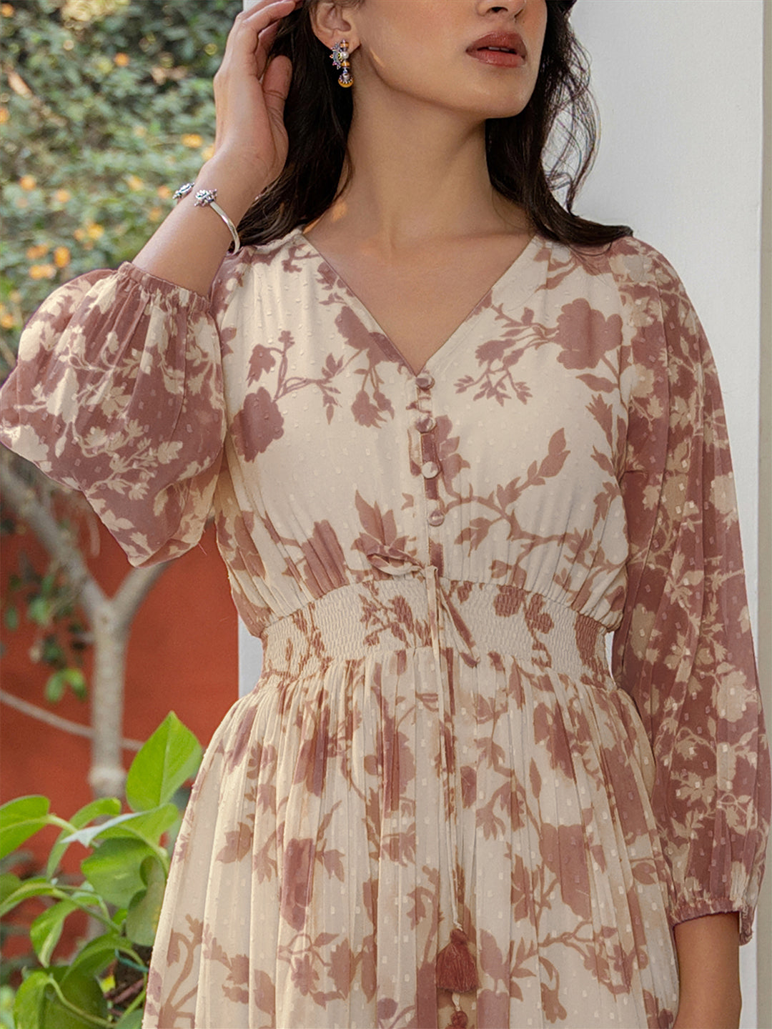 Janasya Dark Georgette Floral A-Line Dress | Grocsy