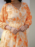 Janasya Bright Georgette Floral Fit & Flare Dress | Grocsy