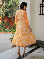 Janasya Bright Georgette Floral Fit & Flare Dress | Grocsy