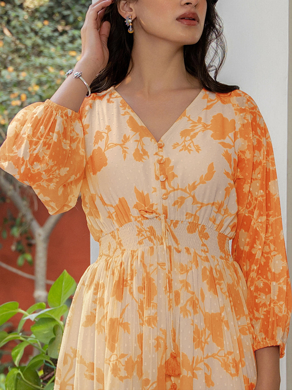Janasya Bright Georgette Floral Fit & Flare Dress | Grocsy