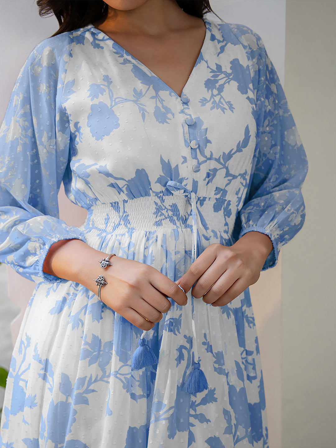 Janasya Light Georgette Floral Fit & Flare Dress | Grocsy