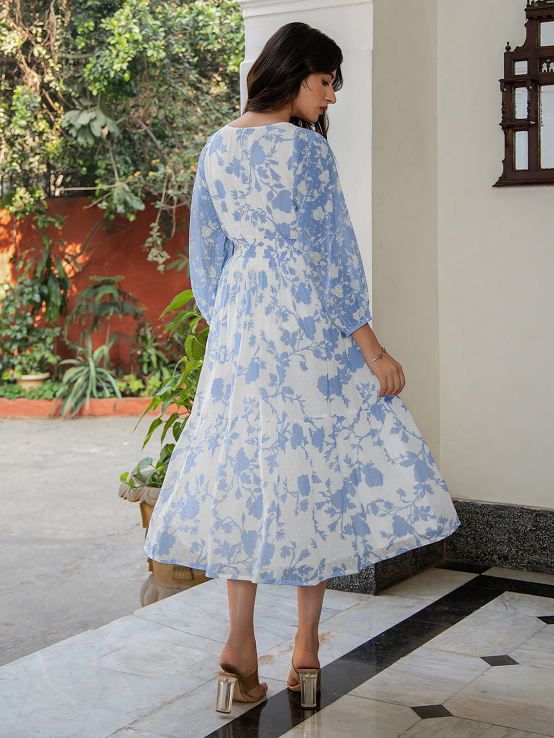 Janasya Light Georgette Floral Fit & Flare Dress | Grocsy
