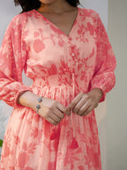 Janasya Bright Georgette Floral Fit & Flare Dress | Grocsy