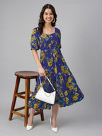 Janasya Bright Georgette Floral Tiered Dress | Grocsy