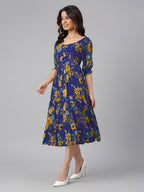Janasya Bright Georgette Floral Tiered Dress | Grocsy
