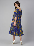 Janasya Bright Georgette Floral Tiered Dress | Grocsy