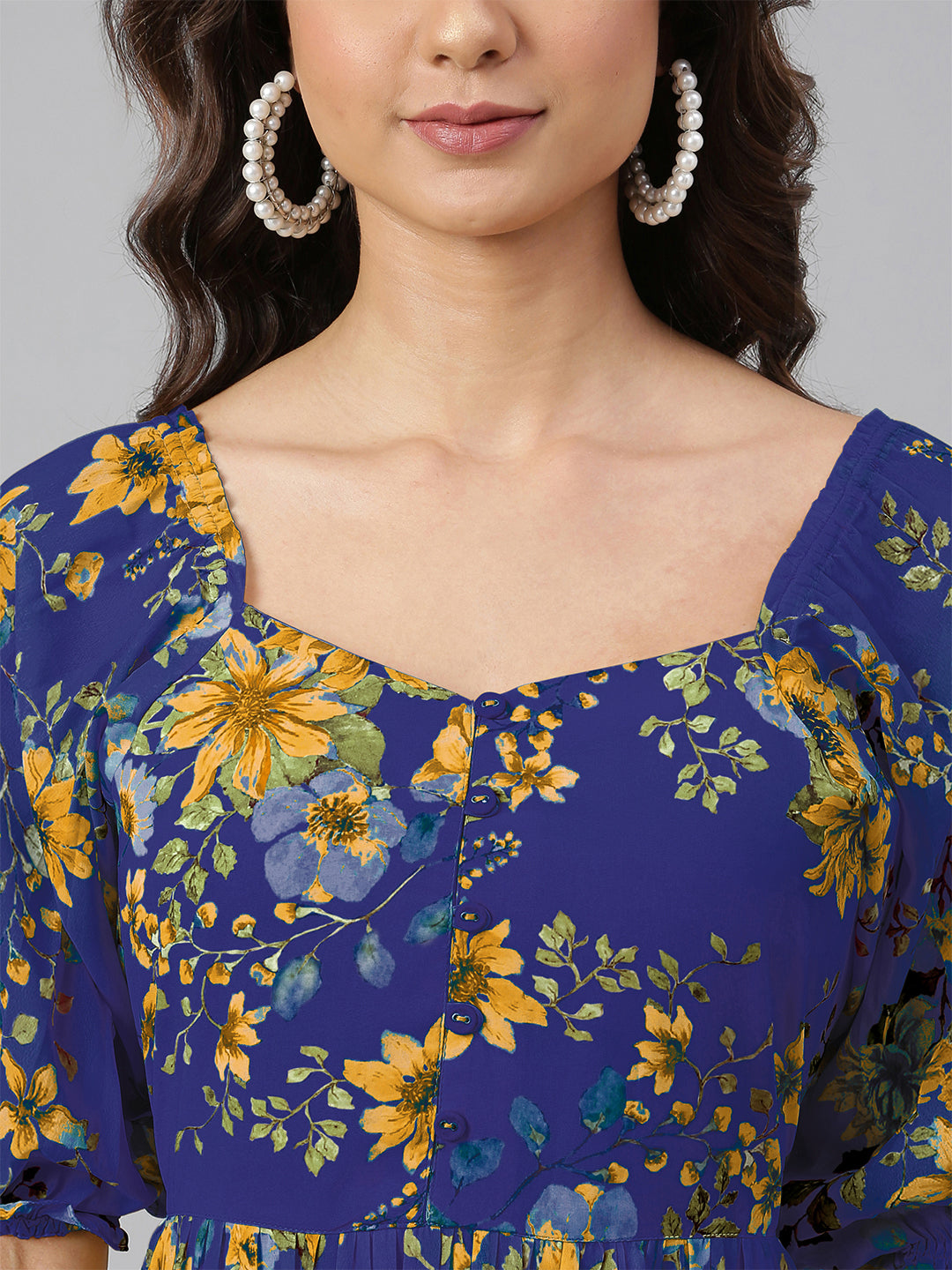 Janasya Bright Georgette Floral Tiered Dress | Grocsy