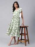 Janasya Dark Georgette Abstract Tiered Dress | Grocsy