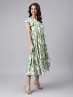 Janasya Dark Georgette Abstract Tiered Dress | Grocsy