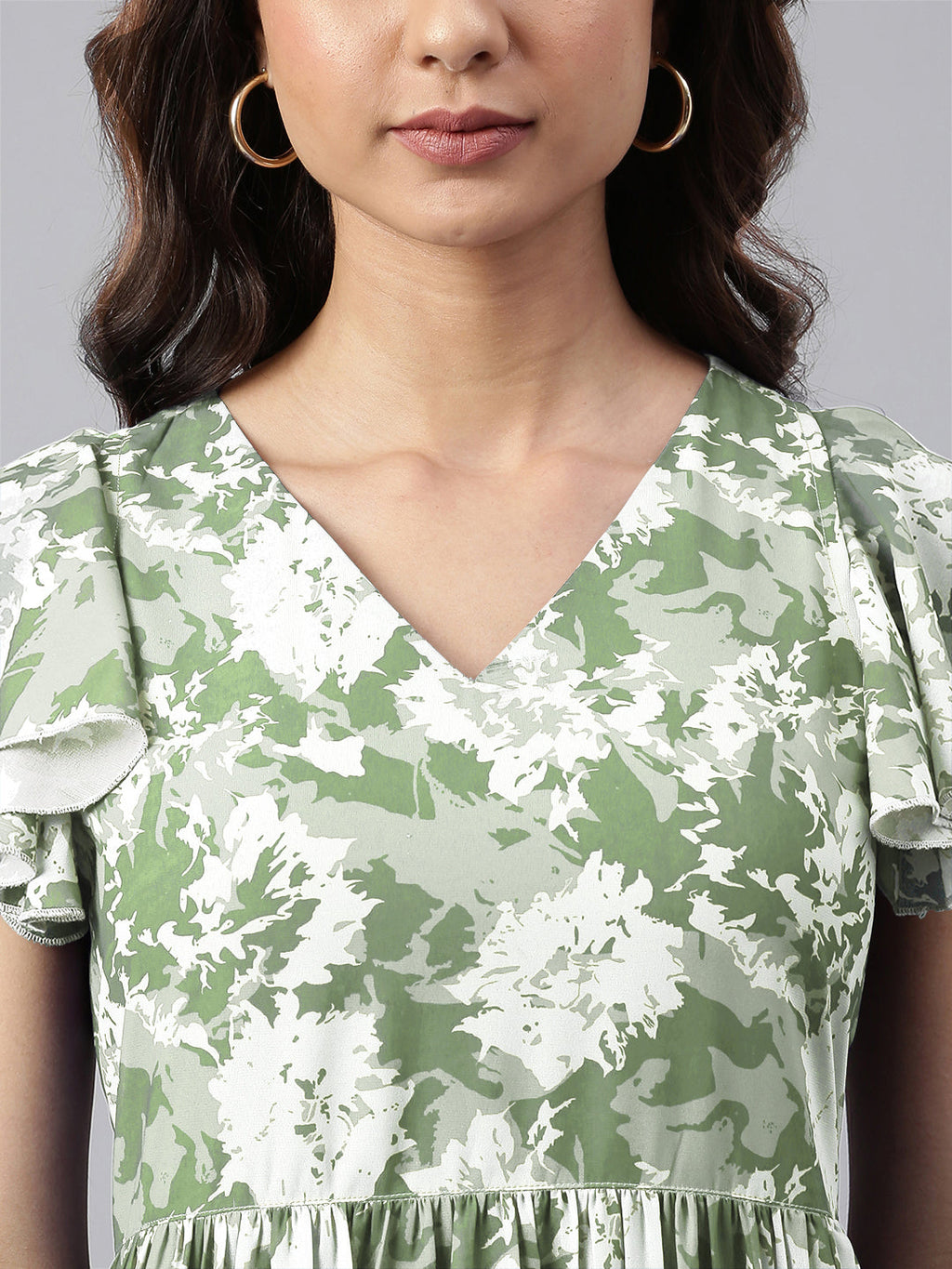 Janasya Dark Georgette Abstract Tiered Dress | Grocsy