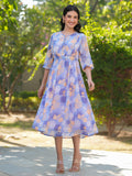 Janasya Dark Georgette Floral A-Line Dress | Grocsy