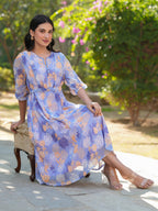Janasya Dark Georgette Floral A-Line Dress | Grocsy