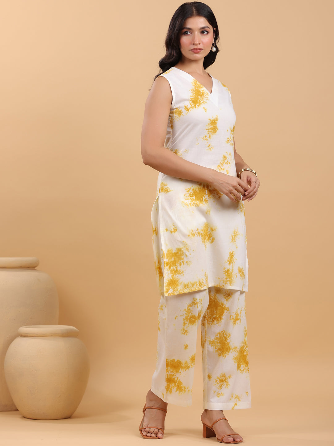 Janasya Bright Cotton Tie & dye Straight Kurta Set | Grocsy