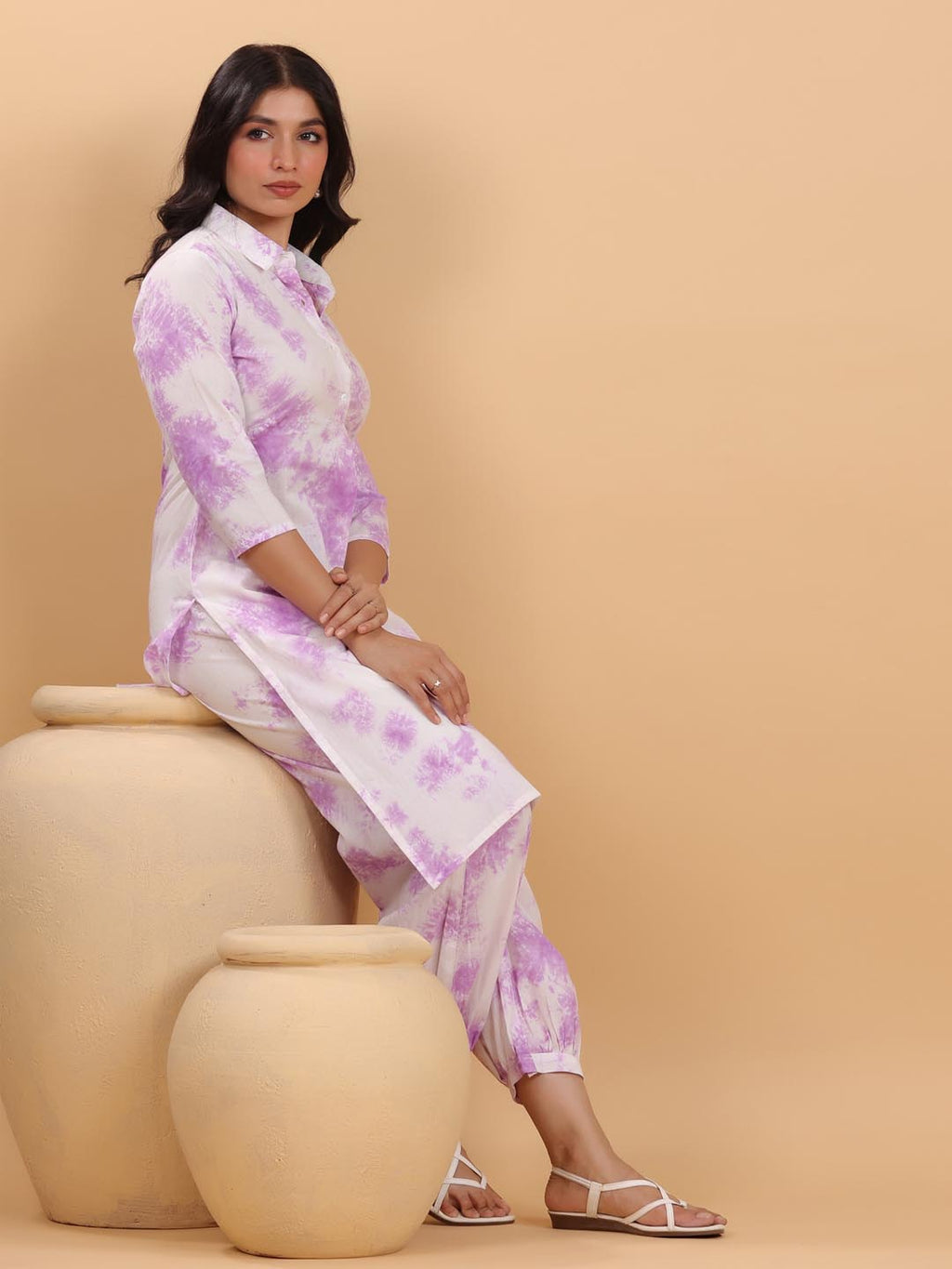 Janasya Bright Cotton Tie & dye Straight Kurta Set | Grocsy