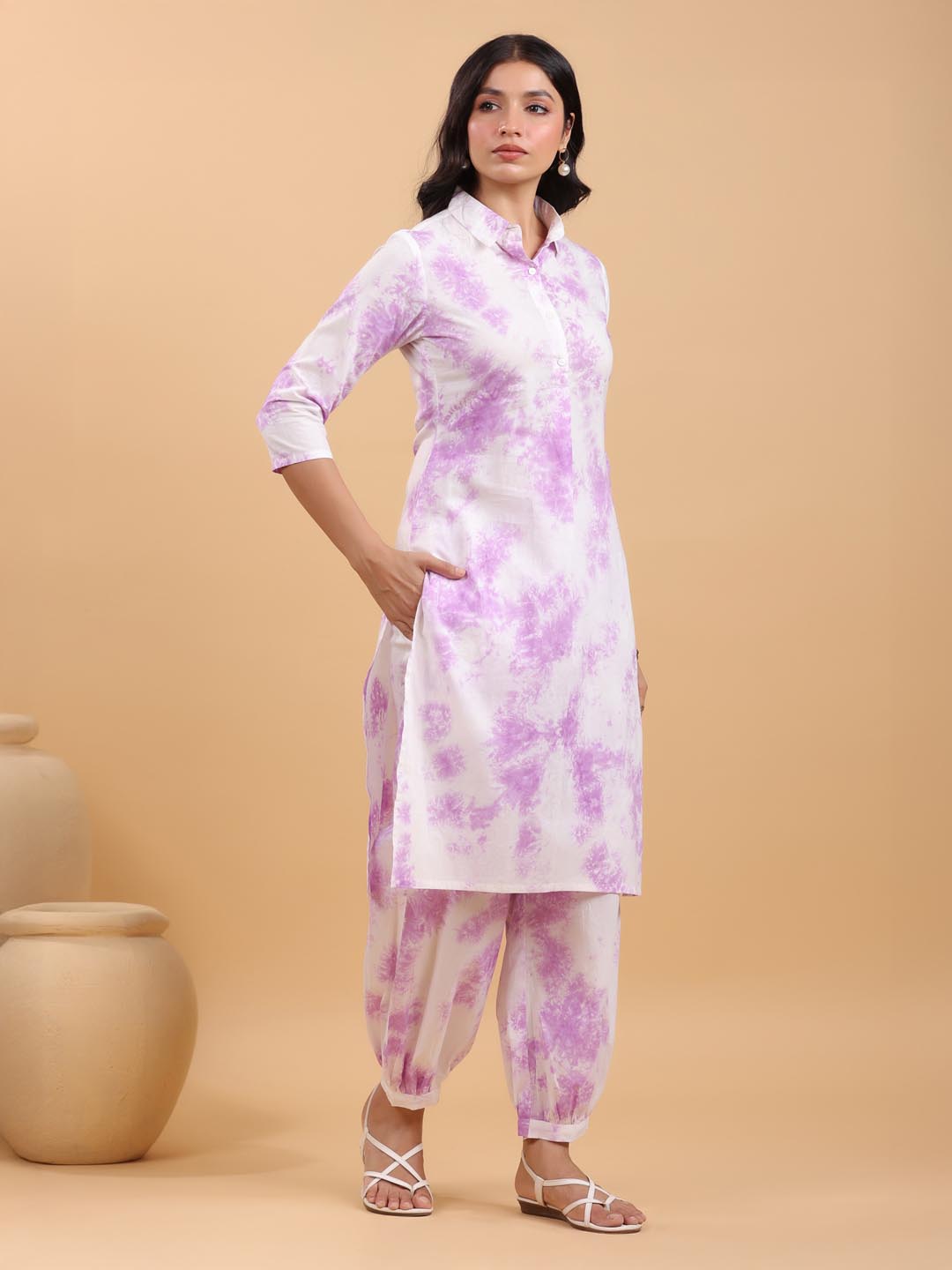 Janasya Bright Cotton Tie & dye Straight Kurta Set | Grocsy