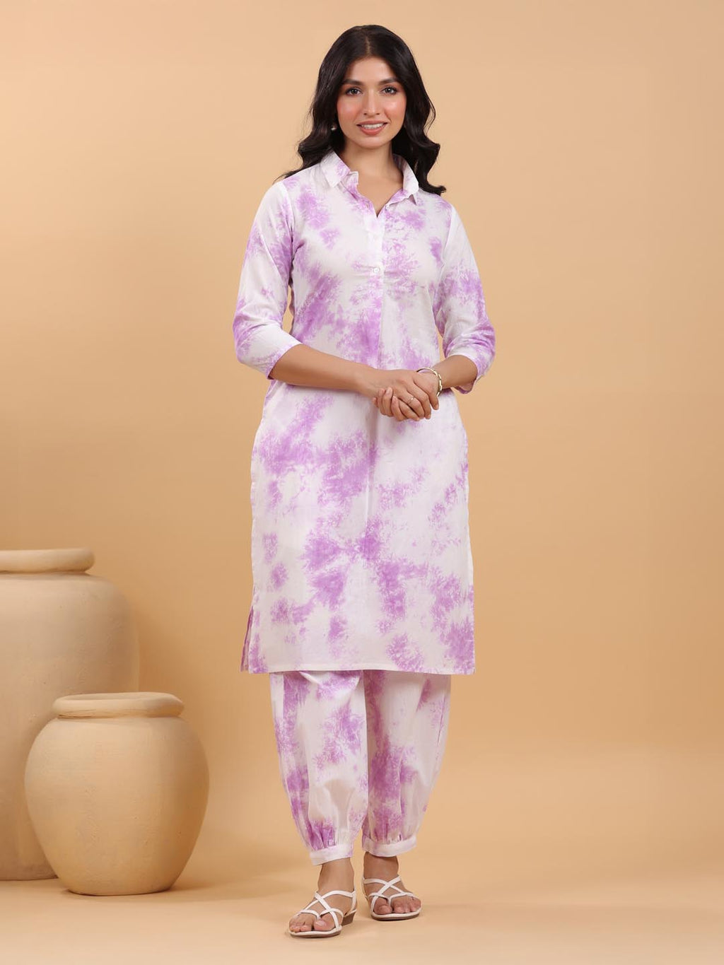 Janasya Bright Cotton Tie & dye Straight Kurta Set | Grocsy