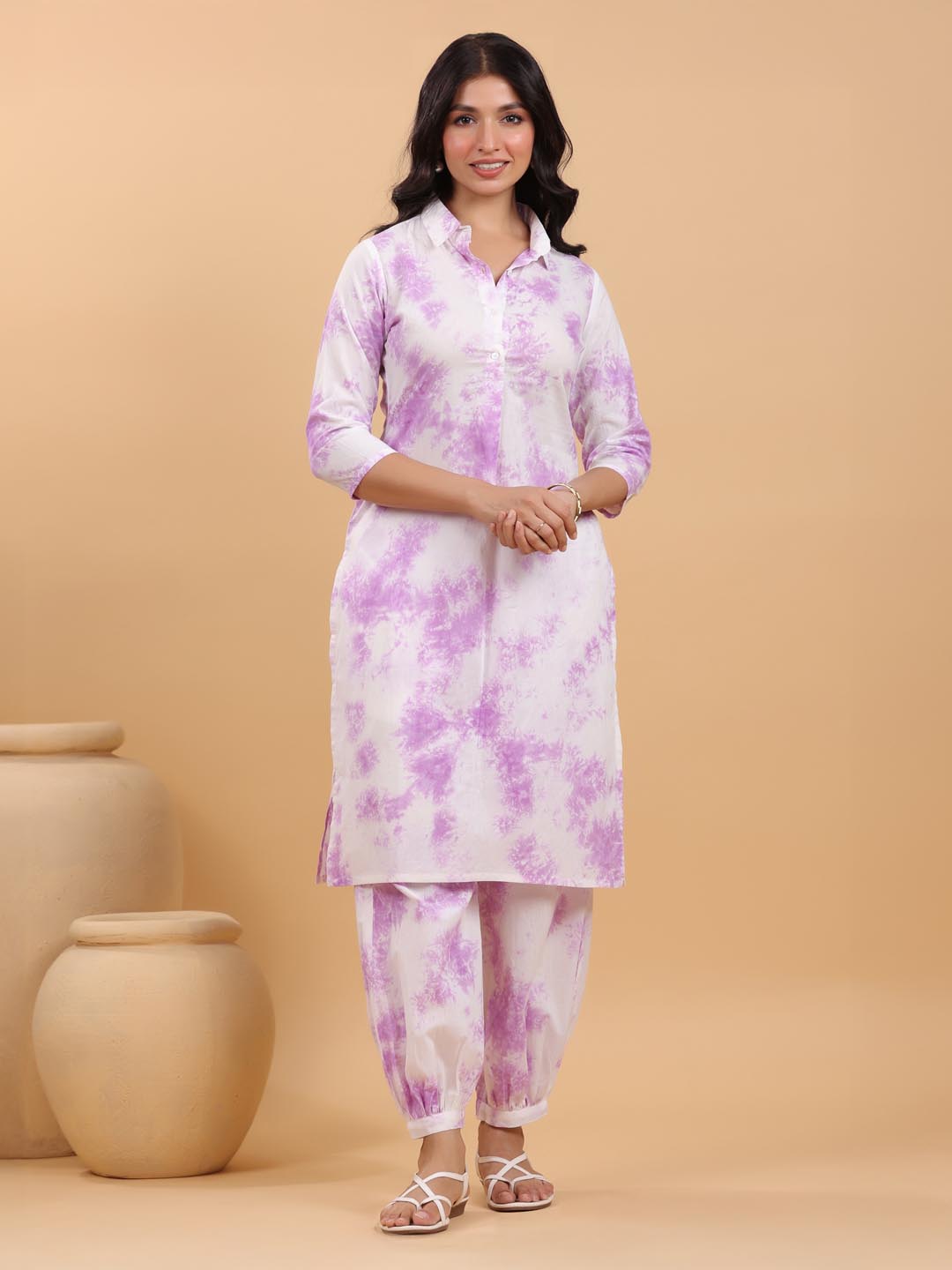 Janasya Bright Cotton Tie & dye Straight Kurta Set | Grocsy