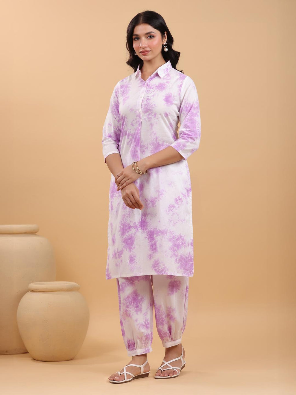 Janasya Bright Cotton Tie & dye Straight Kurta Set | Grocsy