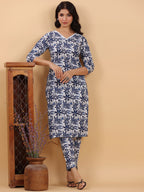 Janasya Light Cotton Floral Straight Kurta Set | Grocsy