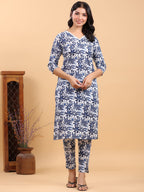 Janasya Light Cotton Floral Straight Kurta Set | Grocsy