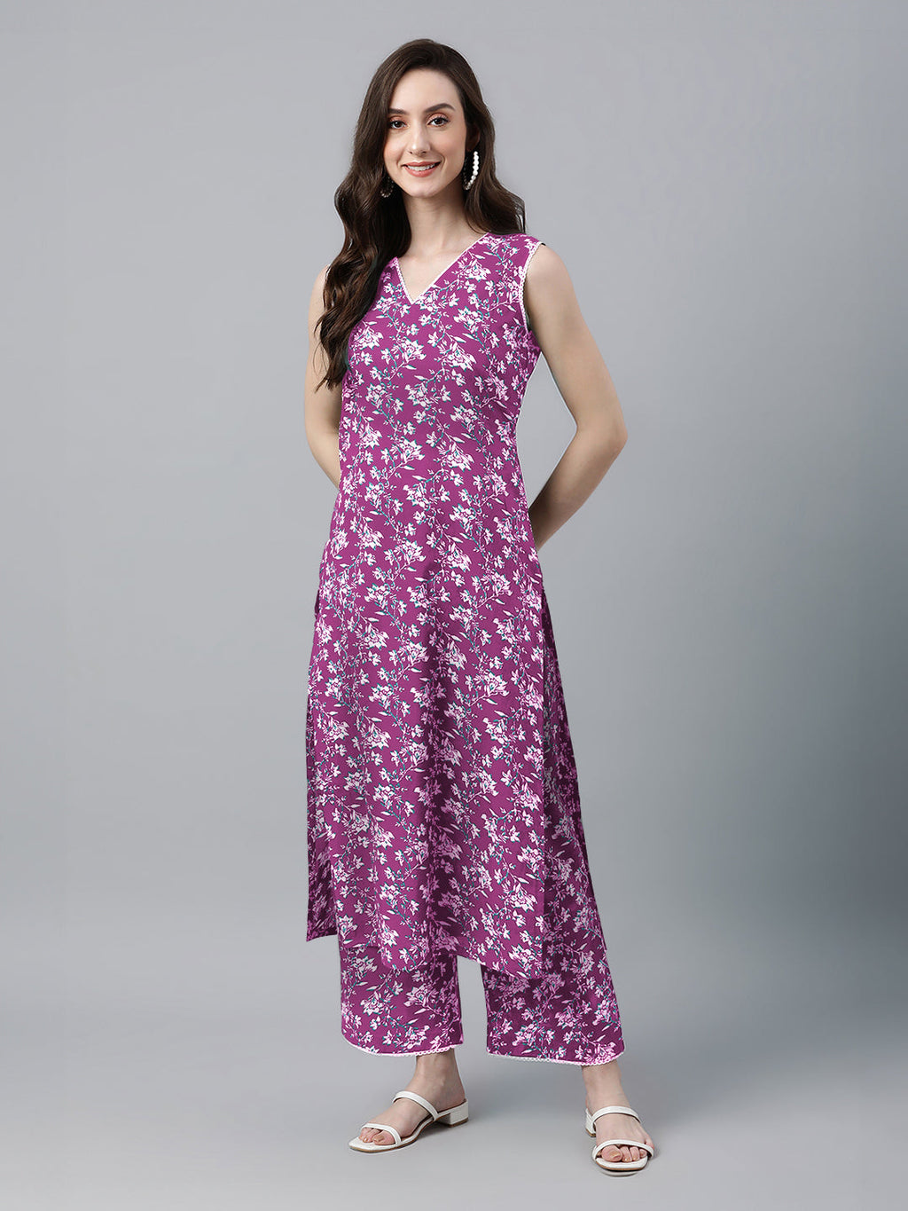 Janasya Bright Cotton Floral A-Line Kurta Set | Grocsy
