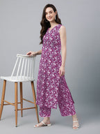 Janasya Bright Cotton Floral A-Line Kurta Set | Grocsy