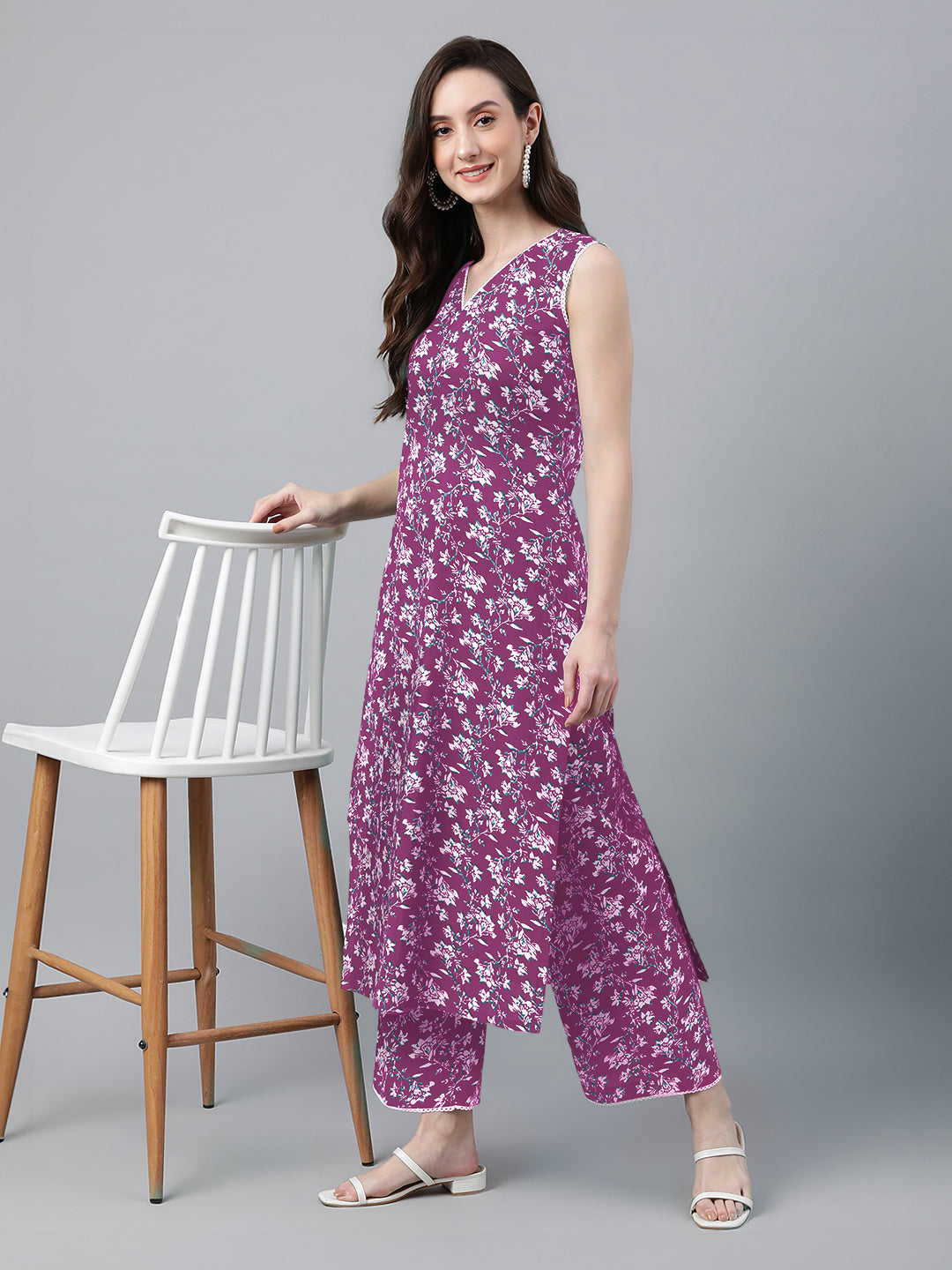 Janasya Bright Cotton Floral A-Line Kurta Set | Grocsy