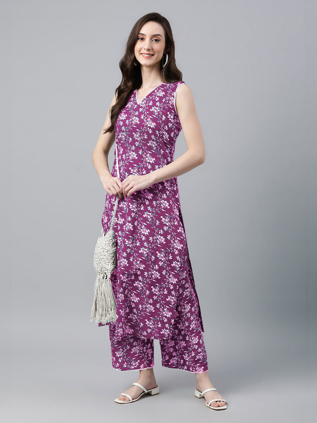 Janasya Bright Cotton Floral A-Line Kurta Set | Grocsy