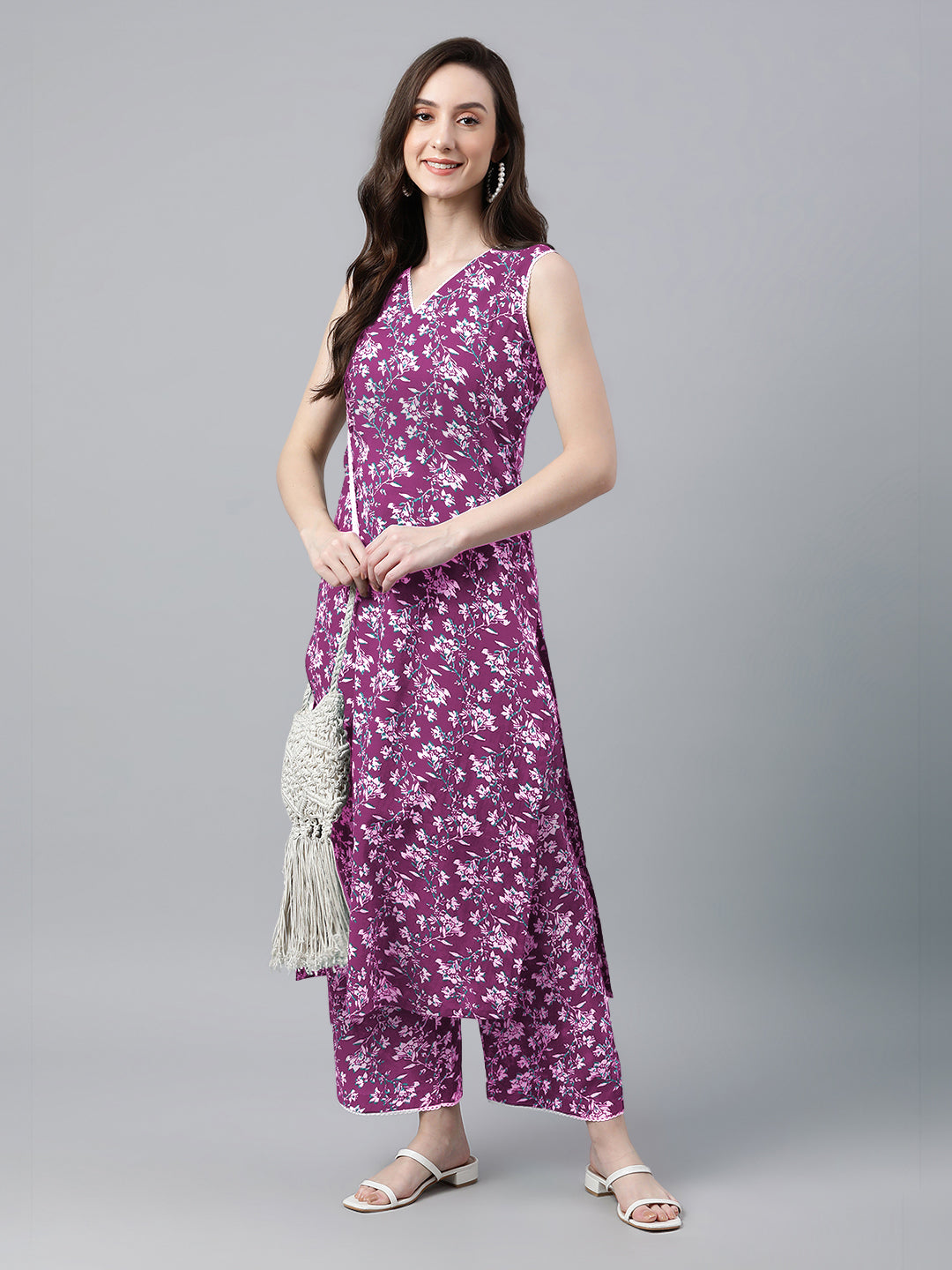 Janasya Bright Cotton Floral A-Line Kurta Set | Grocsy