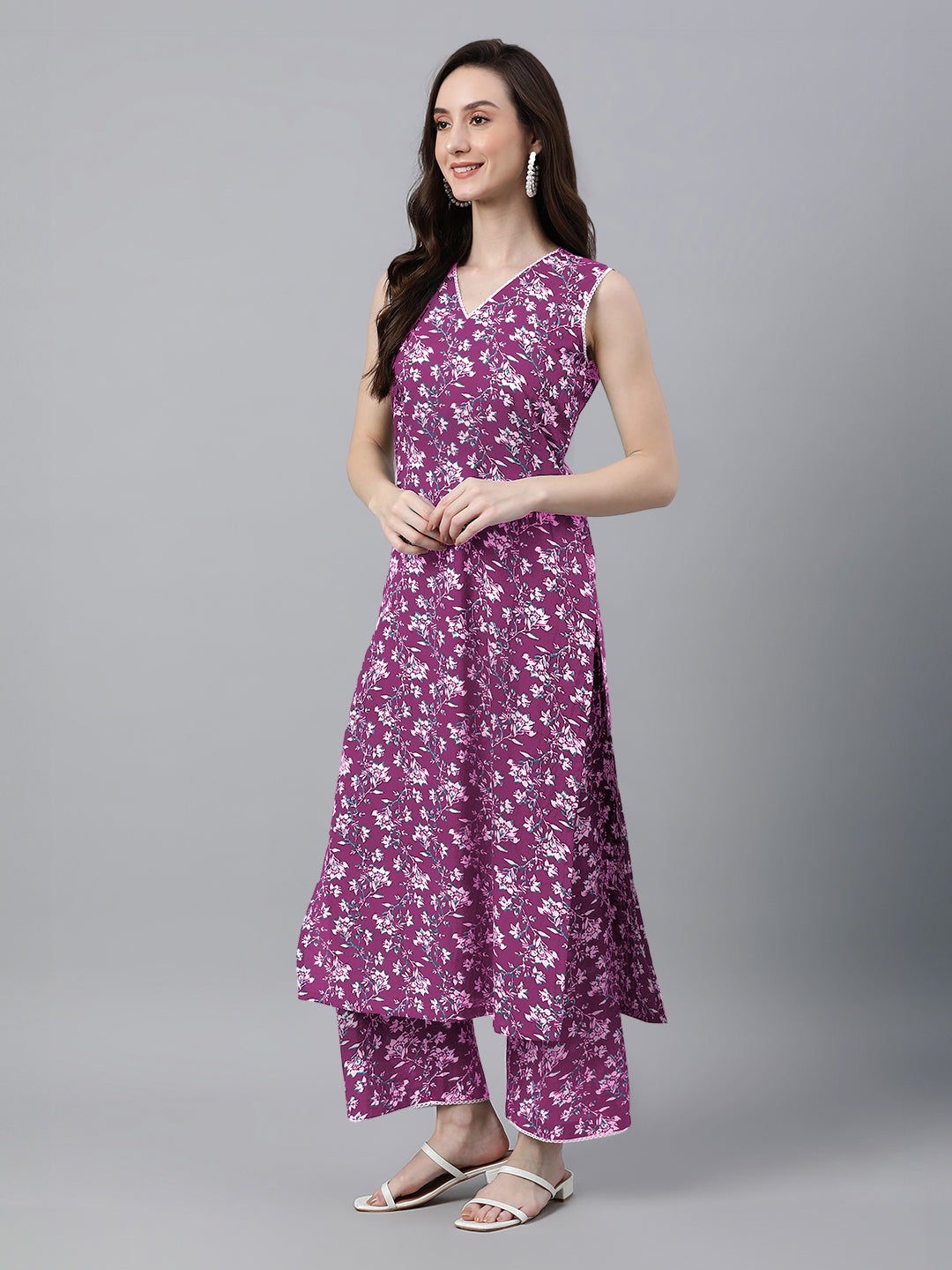 Janasya Bright Cotton Floral A-Line Kurta Set | Grocsy