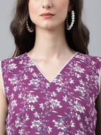 Janasya Bright Cotton Floral A-Line Kurta Set | Grocsy