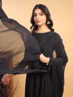 Janasya Dark Georgette Solid Anarkali Kurta Set | Grocsy