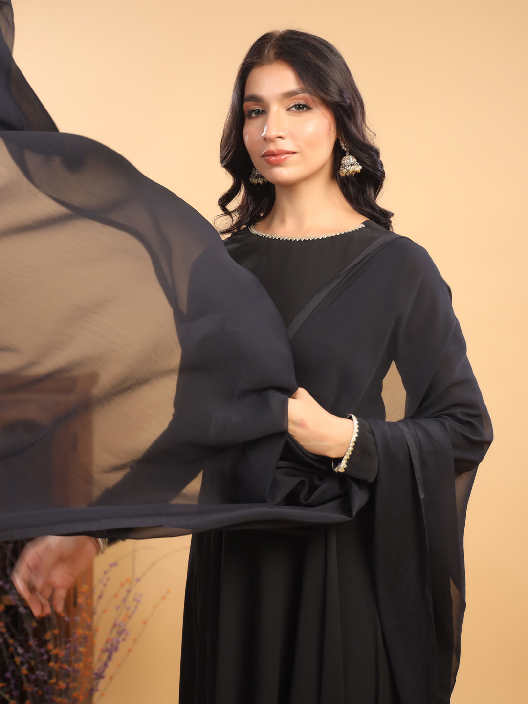 Janasya Dark Georgette Solid Anarkali Kurta Set | Grocsy