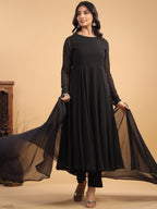 Janasya Dark Georgette Solid Anarkali Kurta Set | Grocsy